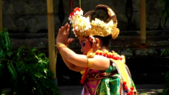 BALI: Beautiful dancer in the Barong dance performance in the Batubulan Village.