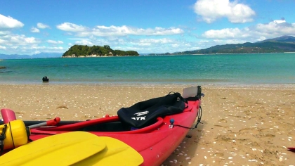 NEW ZEALAND: Kayaking in Abel Tasman National Park. We'd just got to Adele Island. Much singing was had.