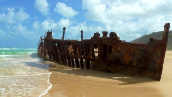 AUSTRALIA: The Maheno Shipwreck on Fraser Island. Hit by a cyclone in 1935. Pretty rusty these days.